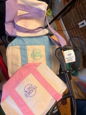 Trader Joe's Mini Pastel Canvas Tote Bag — Pink, Blue, Lavender NWT